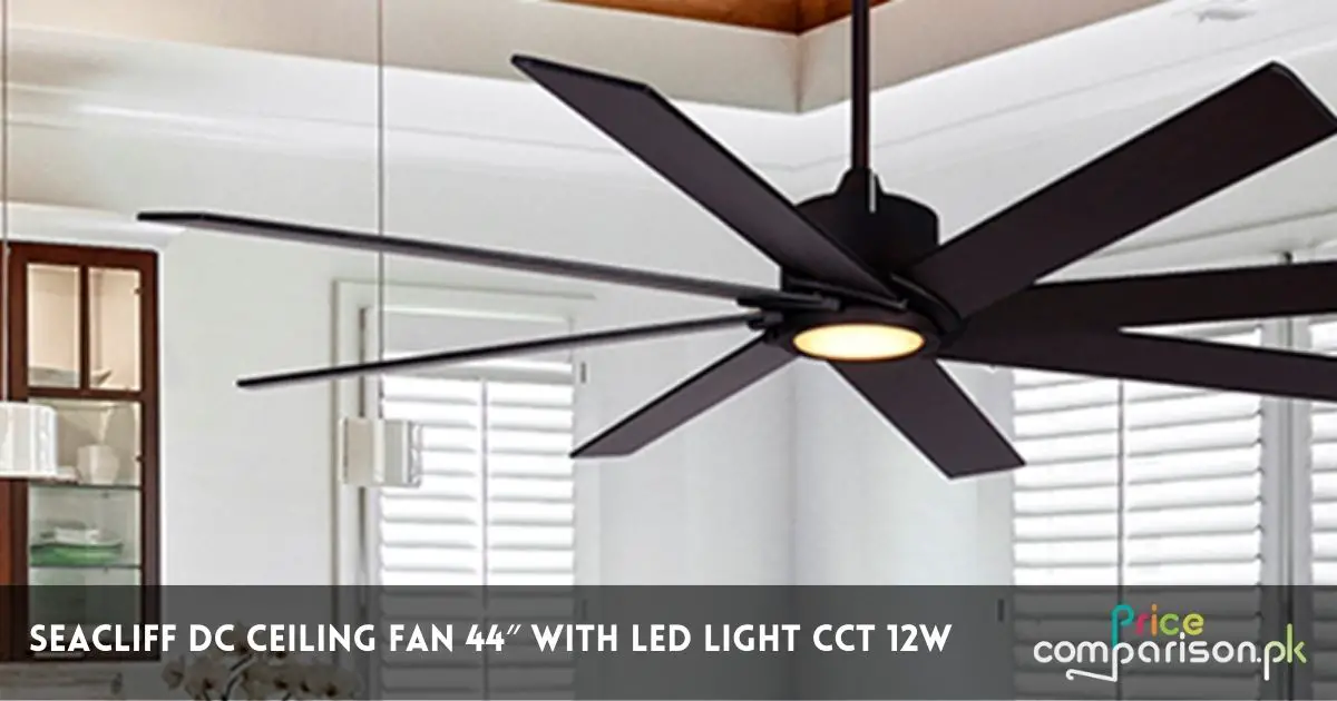 Seacliff DC Ceiling Fan 44″ With LED Light CCT 12w In White, Black, Gessami Oak, Or Light Walnut (1)